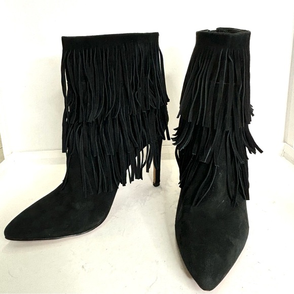 Steve Madden Flapper Black Suede Fringed Boots Sz 7M - Picture 10 of 14